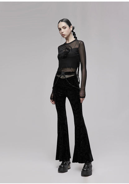 Dark Goth Hip Chain Velvet Flared High Waisted Pants