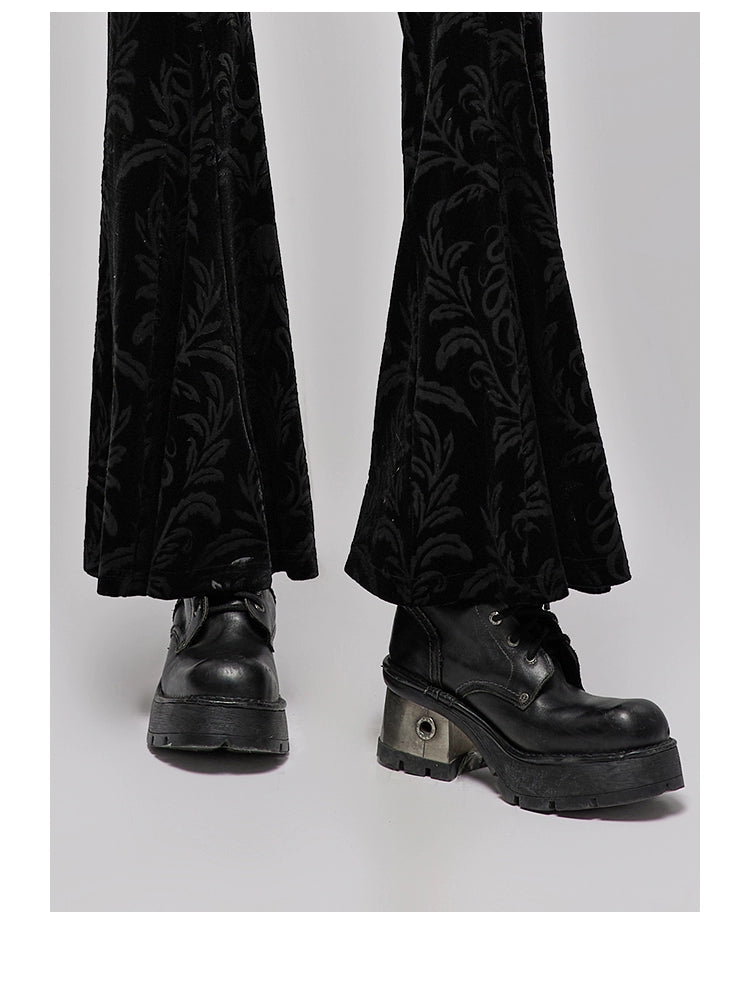 Dark Goth Hip Chain Velvet Flared High Waisted Pants