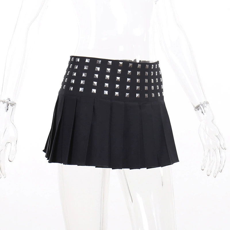 Studded Waist Black Mini Skirt