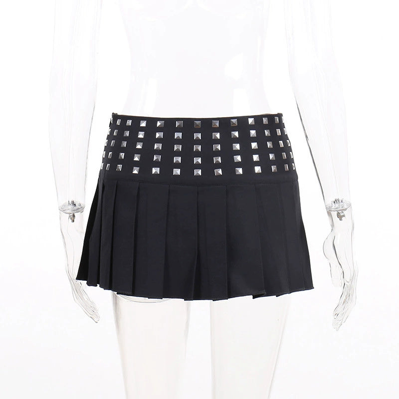 Studded Waist Black Mini Skirt