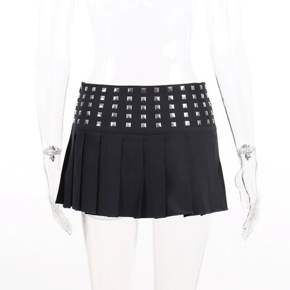 Studded Waist Black Mini Skirt