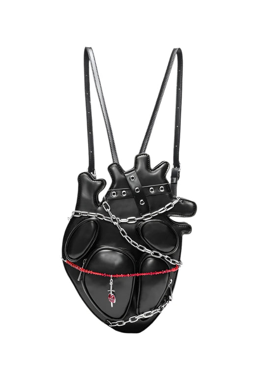 Dark Heart Chained Gothic Shoulder Bag or Backpack