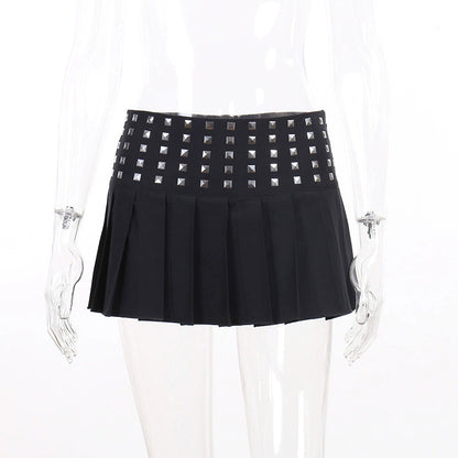 Studded Waist Black Mini Skirt