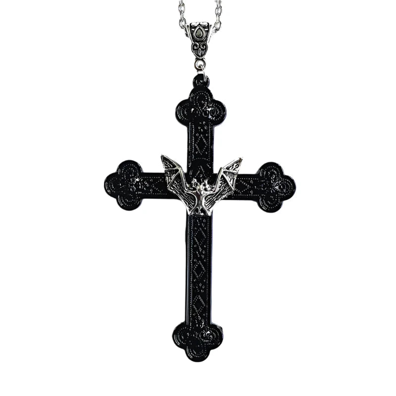 Victorian Goth Bat Cross Necklace