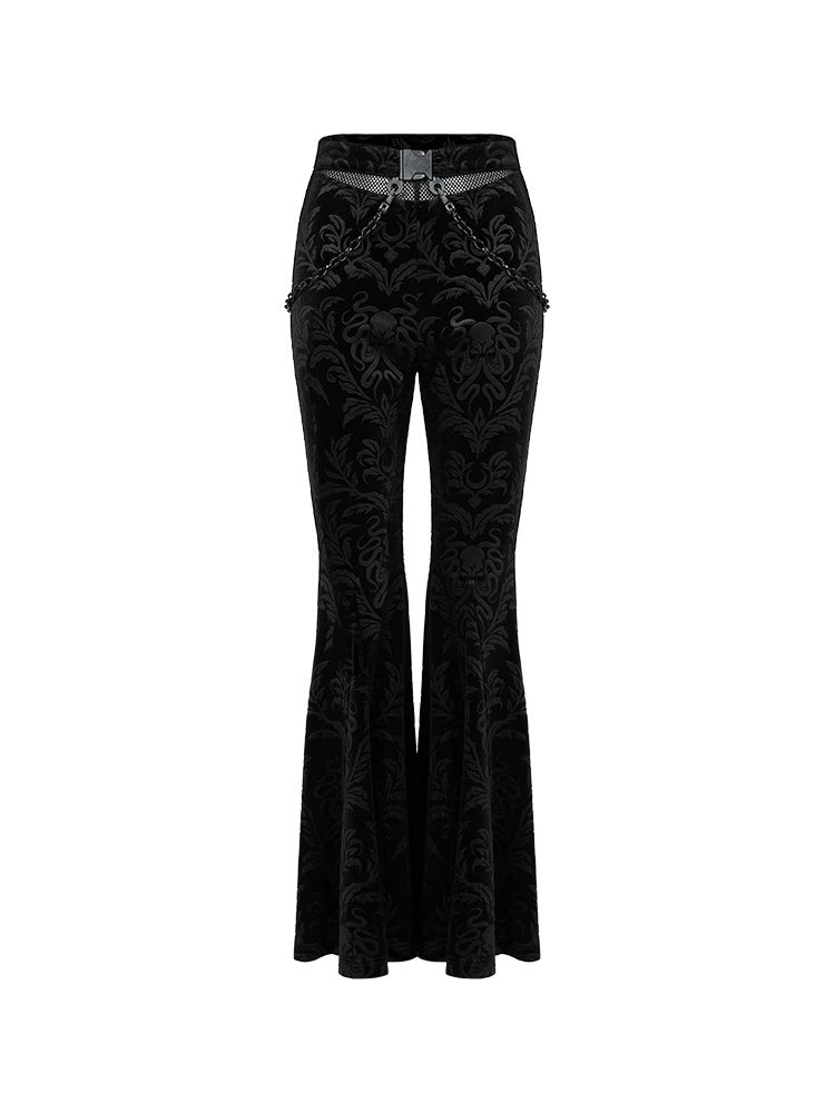 Dark Goth Hip Chain Velvet Flared High Waisted Pants