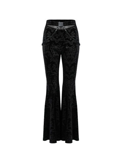 Dark Goth Hip Chain Velvet Flared High Waisted Pants