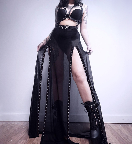 Long Double Slit Punk Skirt