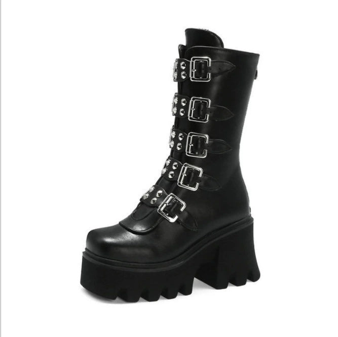 Black Buckle Hell Stomper Boots