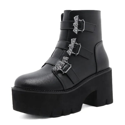 Bat Buckle Platform Ankle Boots