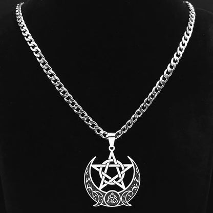 Triple Moon Crescent Pentacle Necklace