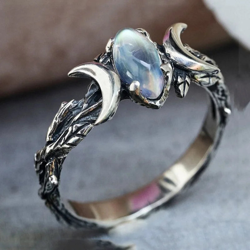 Tibetan silver Double Moon Tension Mount Gemstone Ring