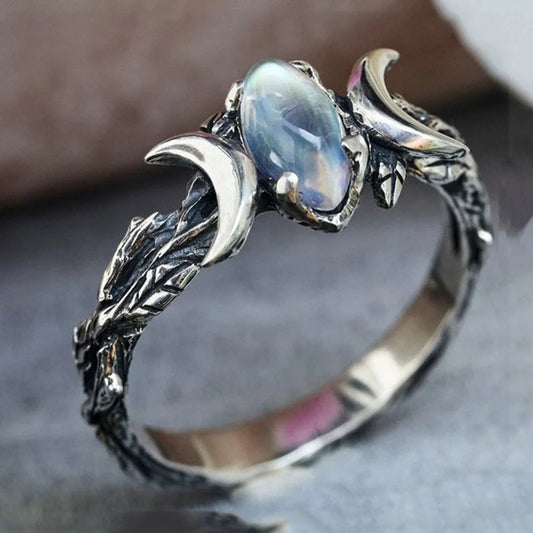 Tibetan silver Double Moon Tension Mount Gemstone Ring