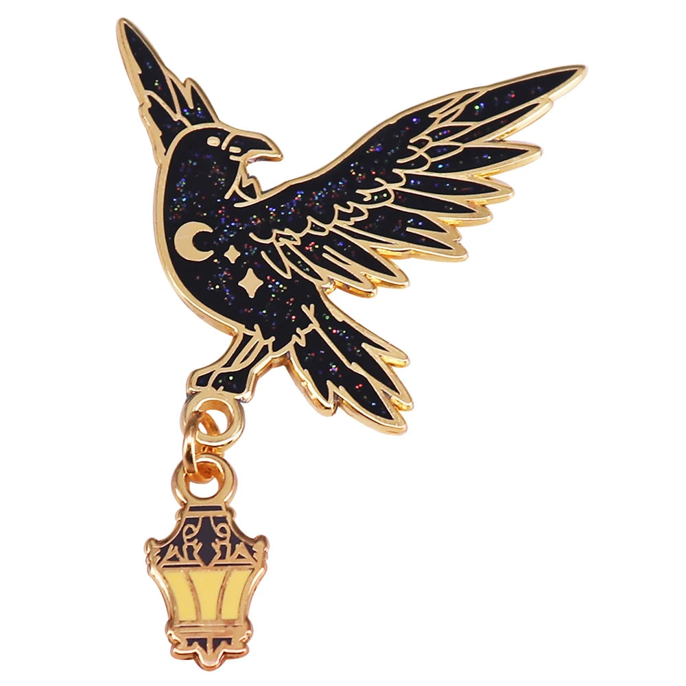 Raven and Hanging Lantern Glitter Enamel Pin