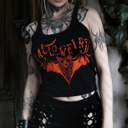 Halloweird Gothic Bat Graphic Crop Top Shirt