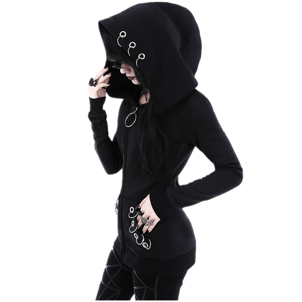 Punk Iron Ring Zip Up Hoodie