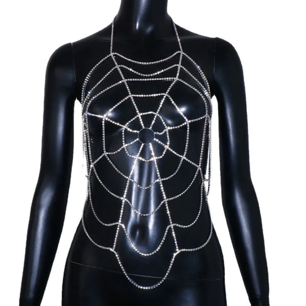 Rhinestone Spider Web Body Chain