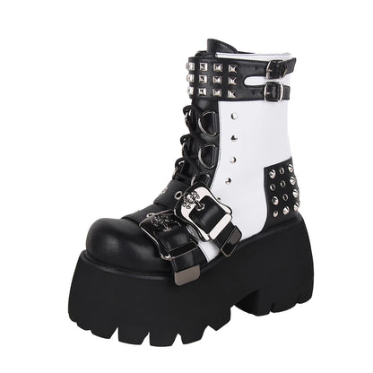 Black and White Punk Platform Boots