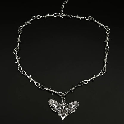 Death Moth Barbed Wire Necklace