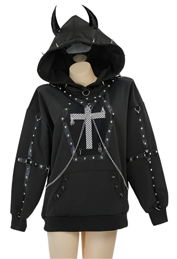 Devils Playground Gothic Horned Hoodie