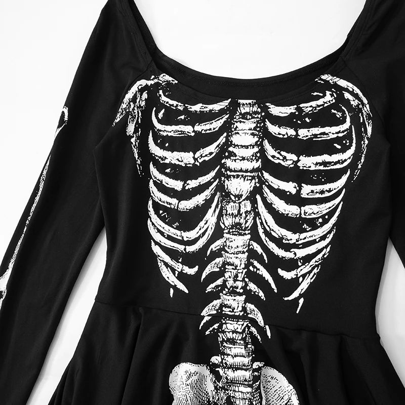 Goth Skeleton Flared Mini Dress