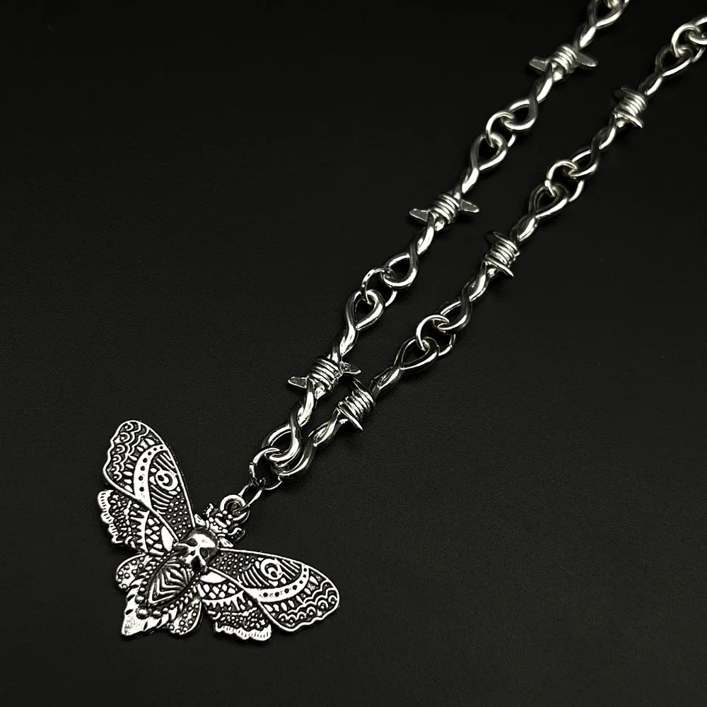 Death Moth Barbed Wire Necklace