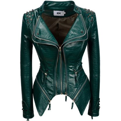 Studded Crocodile Rivet Leather Jacket