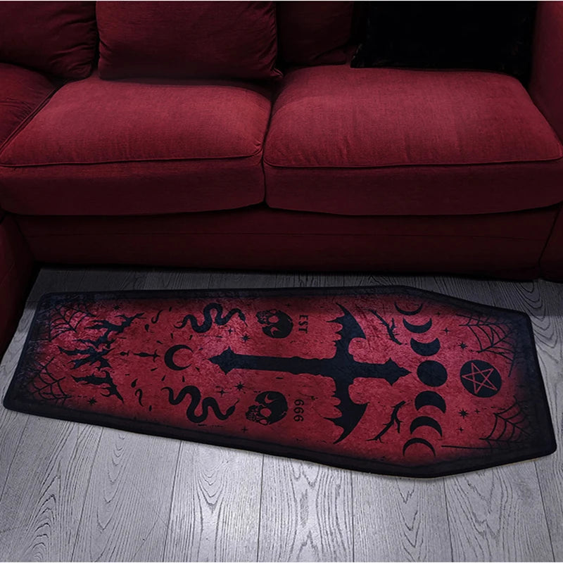 Dark Goth Burgundy Moon Phase Coffin Rug