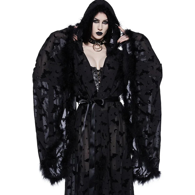 Nocturnal Creature Dark Goth Flare Sleeve Hooded Cardigan Cover