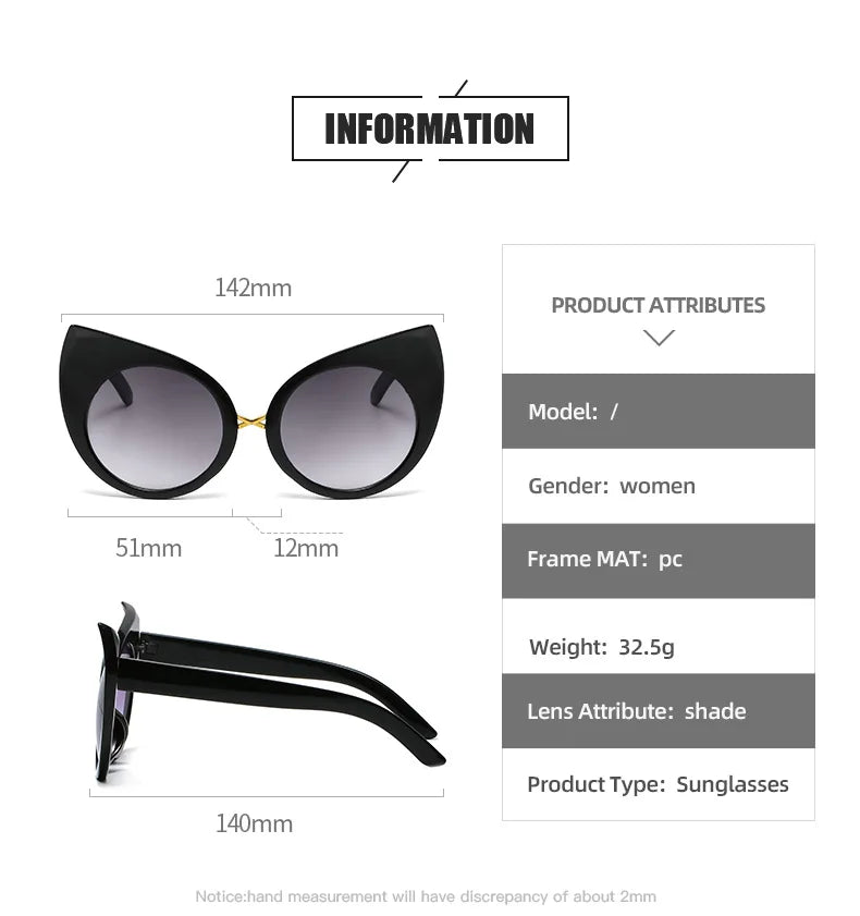 Dark Black Gothic Cat Eyes Sunglasses