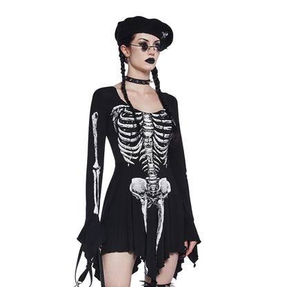 Goth Skeleton Flared Mini Dress