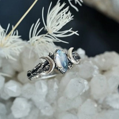 Tibetan silver Double Moon Tension Mount Gemstone Ring