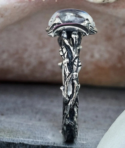 Tibetan silver Double Moon Tension Mount Gemstone Ring