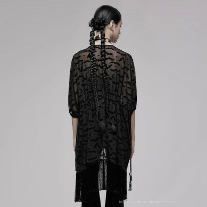 Nocturnal Creature Mesh Tassel Cardigan