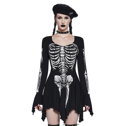 Goth Skeleton Flared Mini Dress