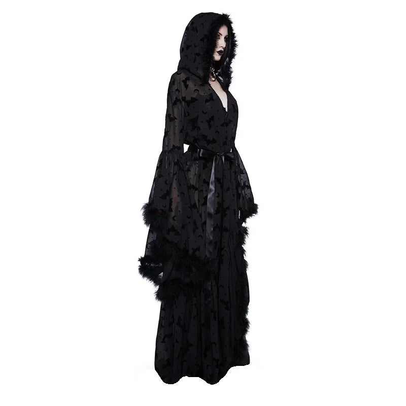 Nocturnal Creature Dark Goth Flare Sleeve Hooded Cardigan Cover