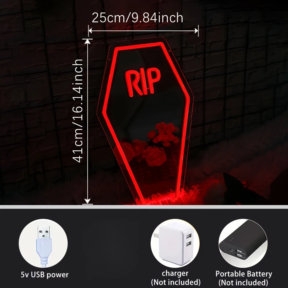 Neon LED Coffin Mirror