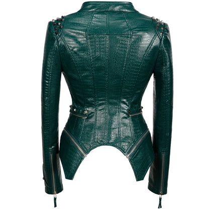 Studded Crocodile Rivet Leather Jacket