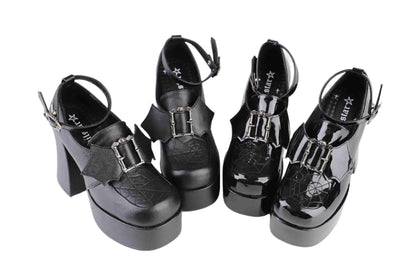 Spider Web Bat Wing Gothic School Girl Shoes