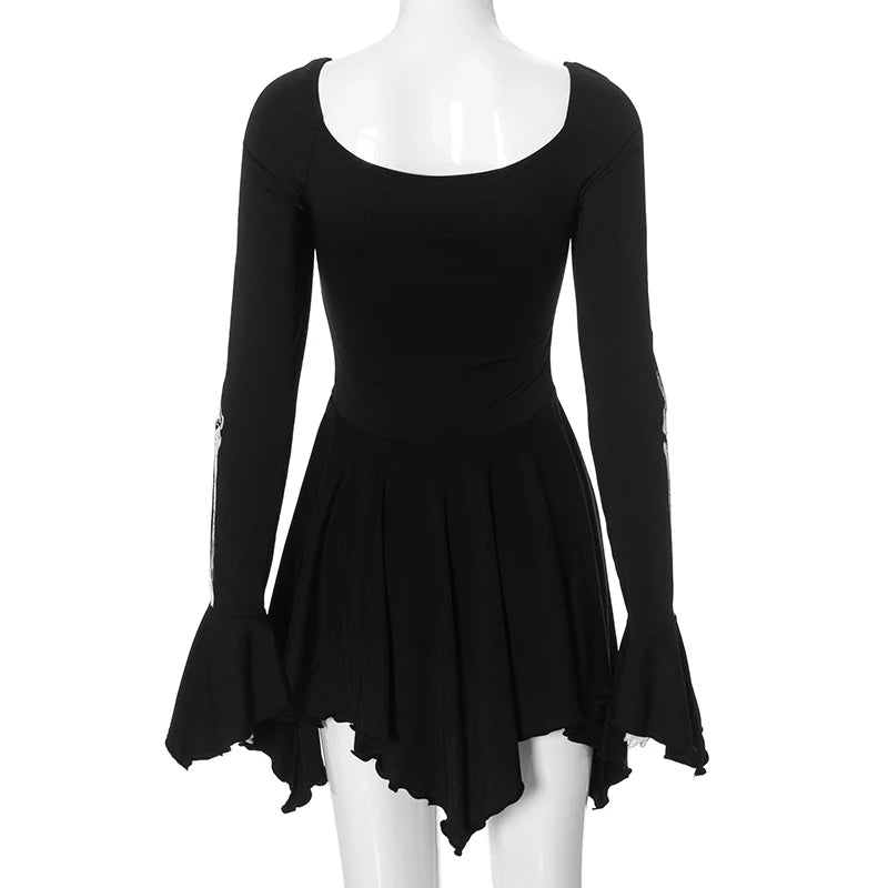 Goth Skeleton Flared Mini Dress