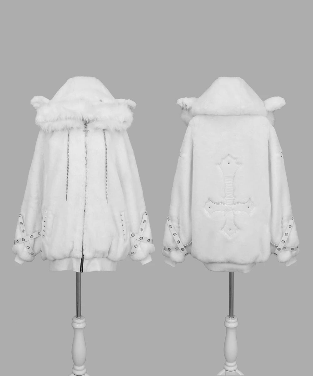 Inverted Cross Sheep Ear Hooded Jacket]