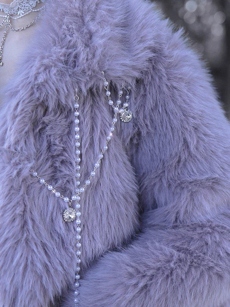 Pastel Goth Purple Faux Fur Coat