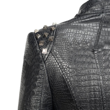 Studded Crocodile Rivet Leather Jacket