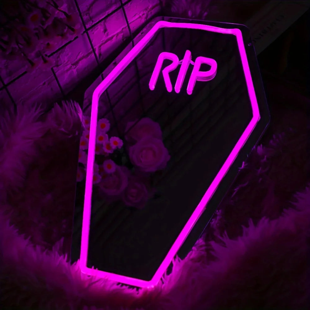 Neon LED Coffin Mirror