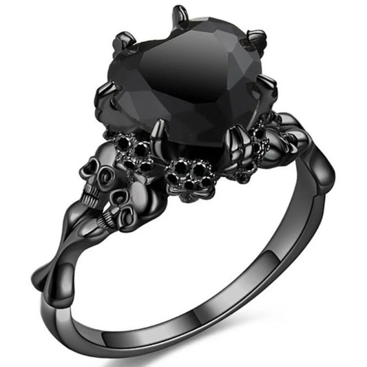 Skull Gothic Black Heart Ring