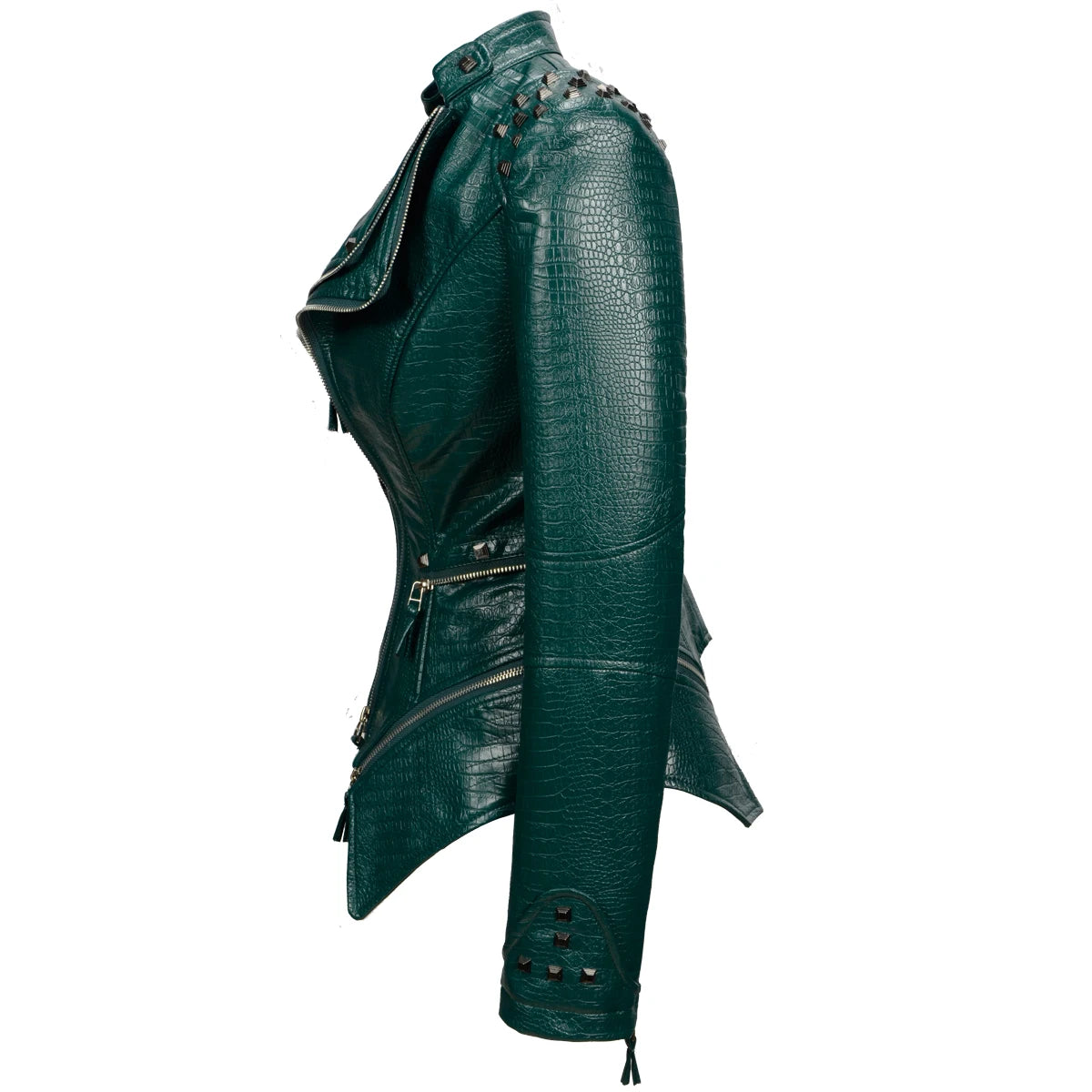 Studded Crocodile Rivet Leather Jacket