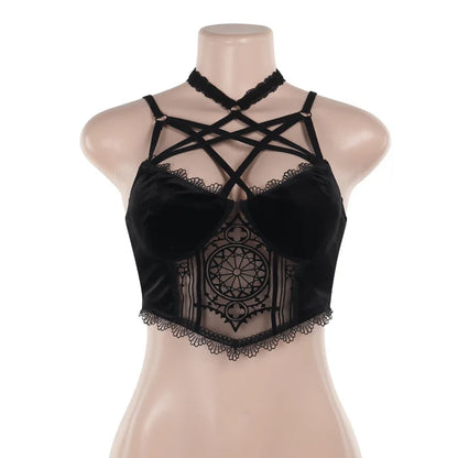 Dark Goth Victorian Lace Embroidered Crop Top