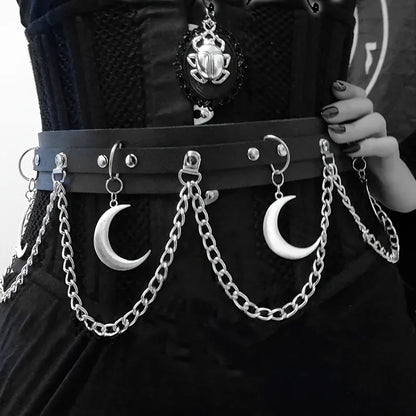 Gothic Moon Pendant Layered Belt