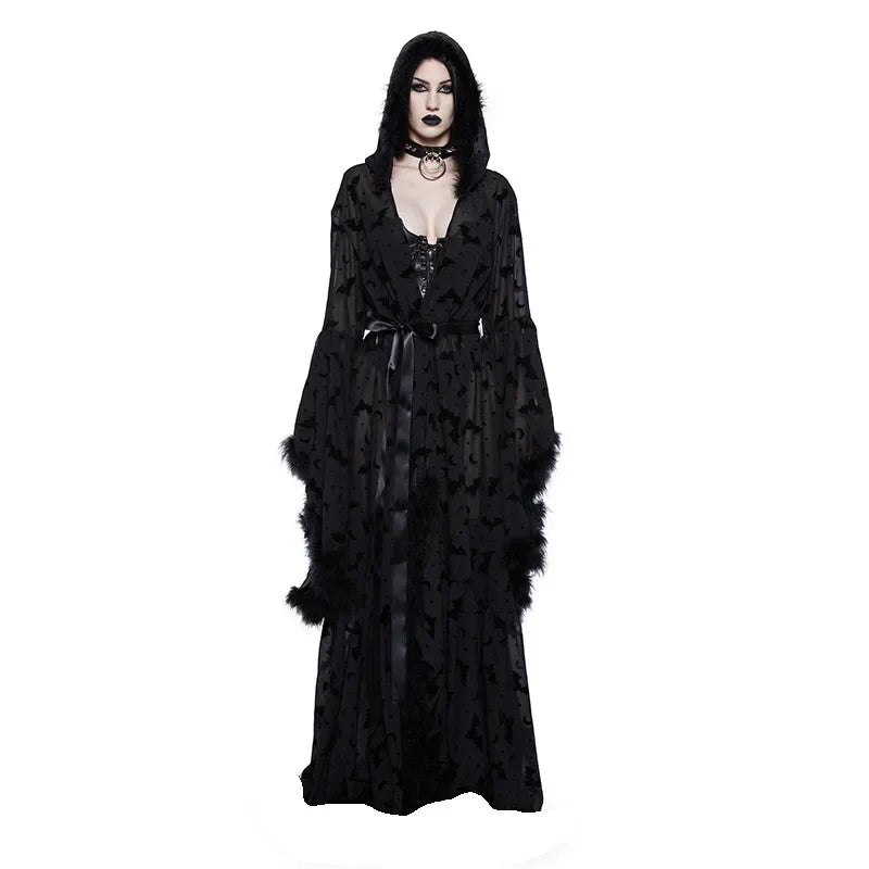 Nocturnal Creature Dark Goth Flare Sleeve Hooded Cardigan Cover