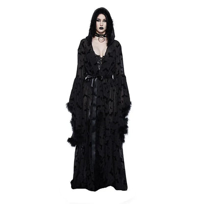 Nocturnal Creature Dark Goth Flare Sleeve Hooded Cardigan Cover