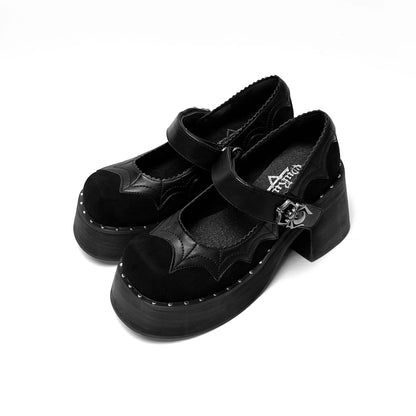 Dark Spider Web Platform Heel School Girl Shoes